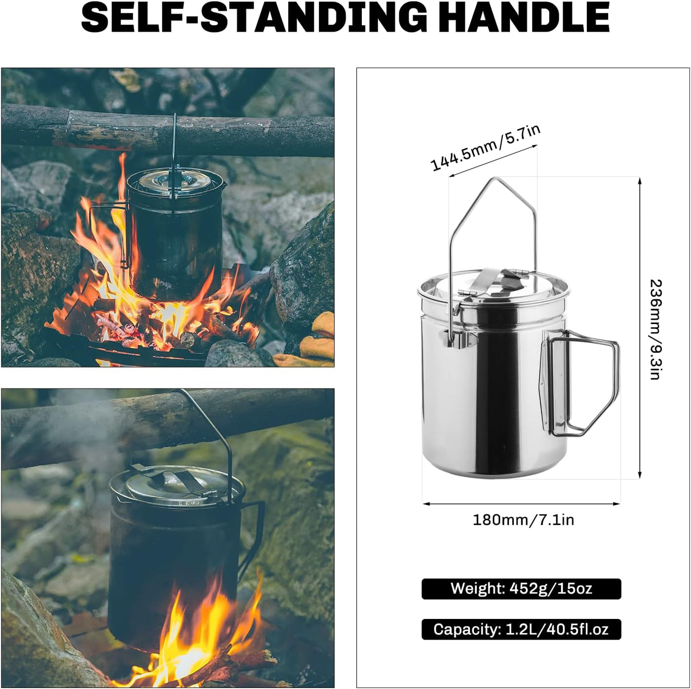 Antarcti 1.2L Stainless Steel Billy Pot - Fire Maple