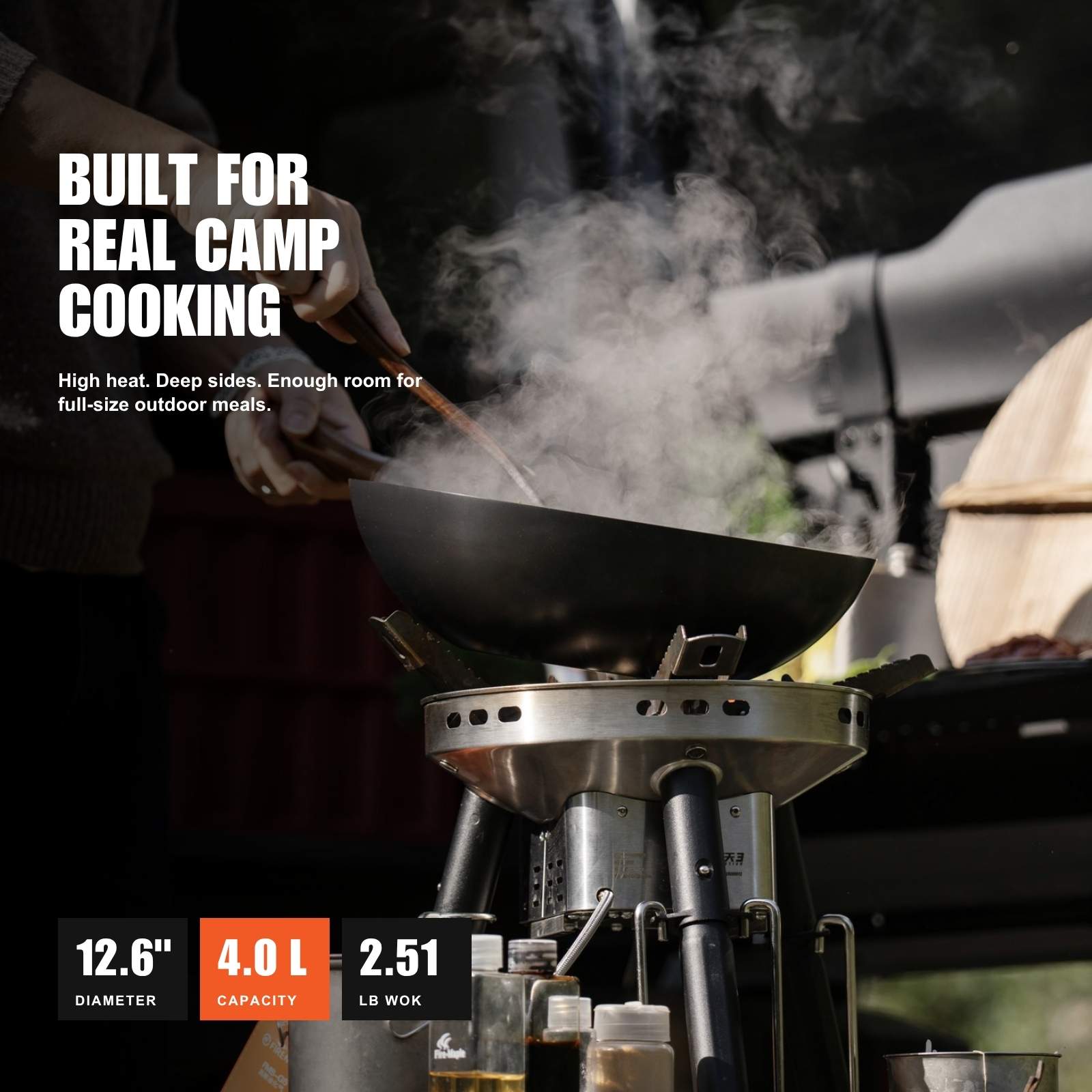 12.6" Carbon Steel Camping Wok
