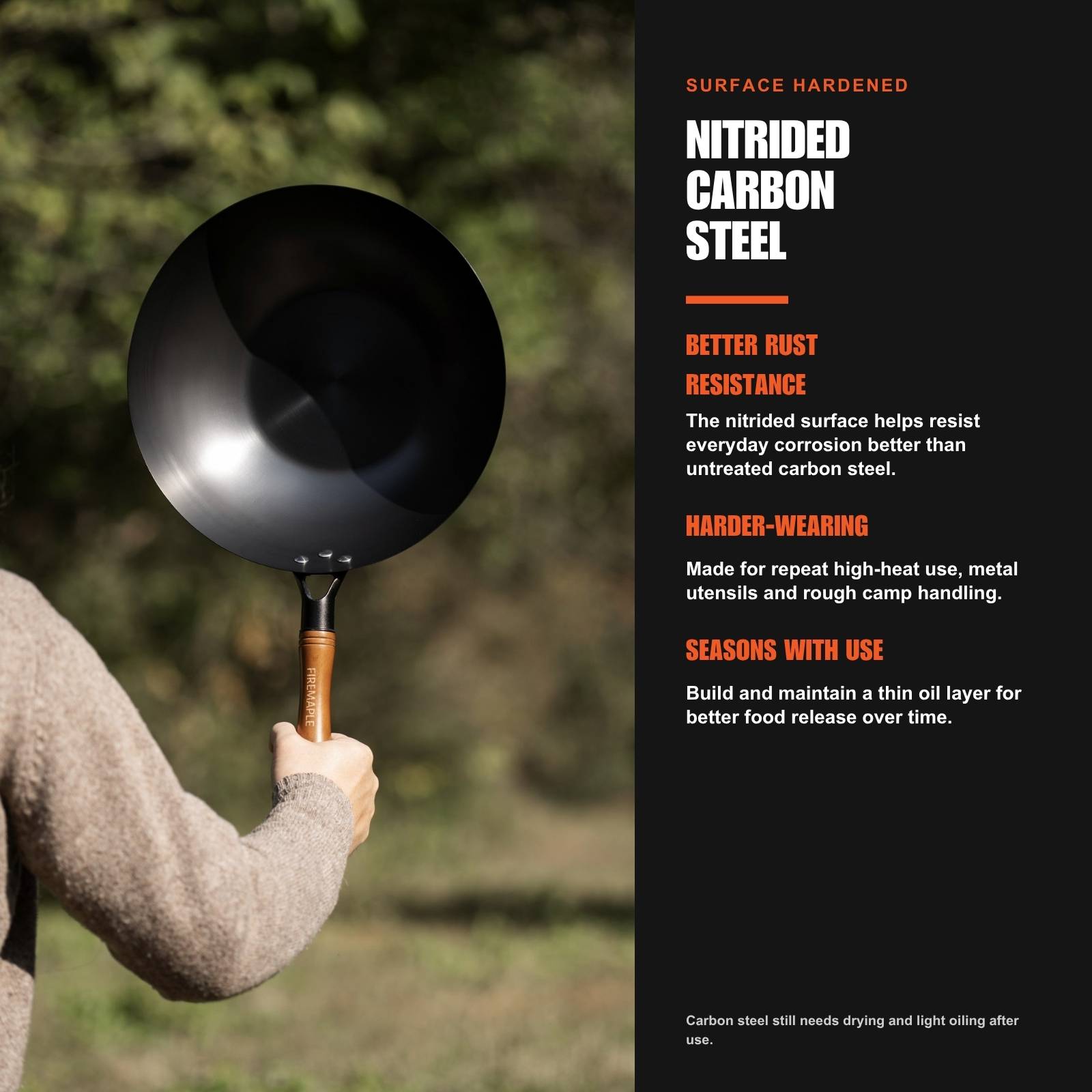 12.6" Carbon Steel Camping Wok