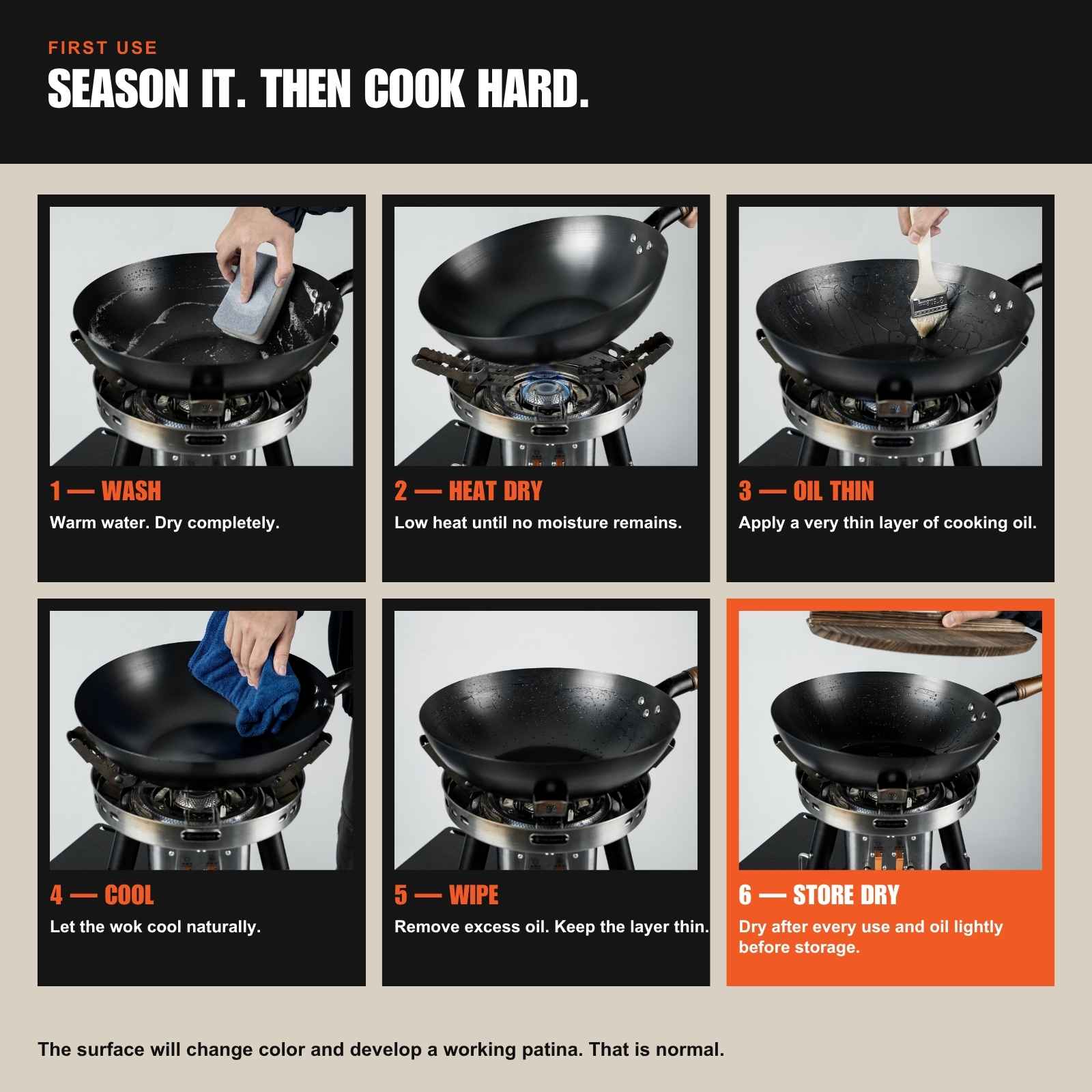 12.6" Carbon Steel Camping Wok