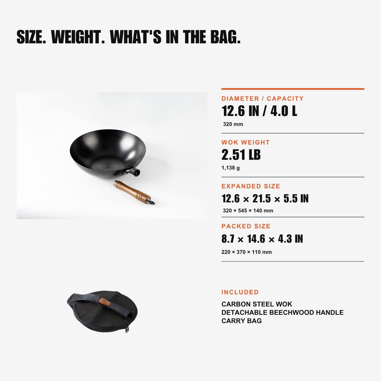 12.6" Carbon Steel Camping Wok