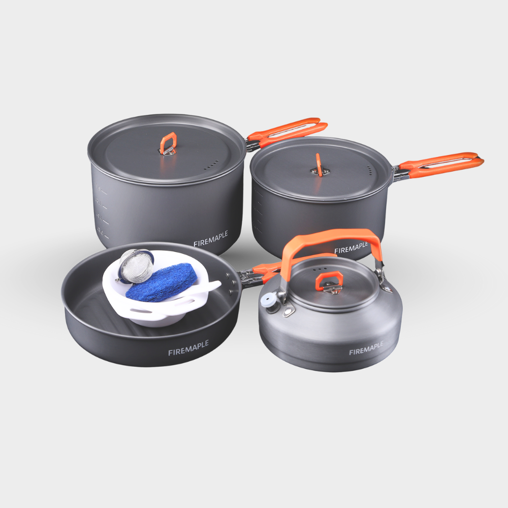 Fire Maple Feast 4 Camping Cookware, 2-4 Person, for Car Camping, Orange, Outdoor Adventure Gear