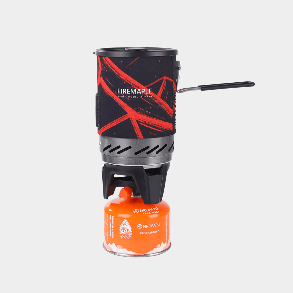 Firemaple camping stove with fuel canister on a white background #color_black-red