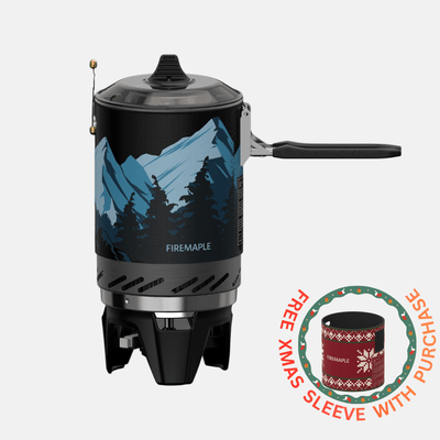 Black camping stove with mountain design and 'Firemaple' branding on a white background. #color_black