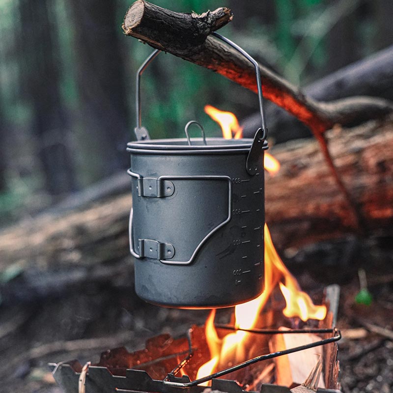 1.2L Camping Kettle Stainless Steel Camping Coffee Pot for Open Fire Hand  Foldable Camping Kettle with Spout Portable Camping Cooking Set Steel, for