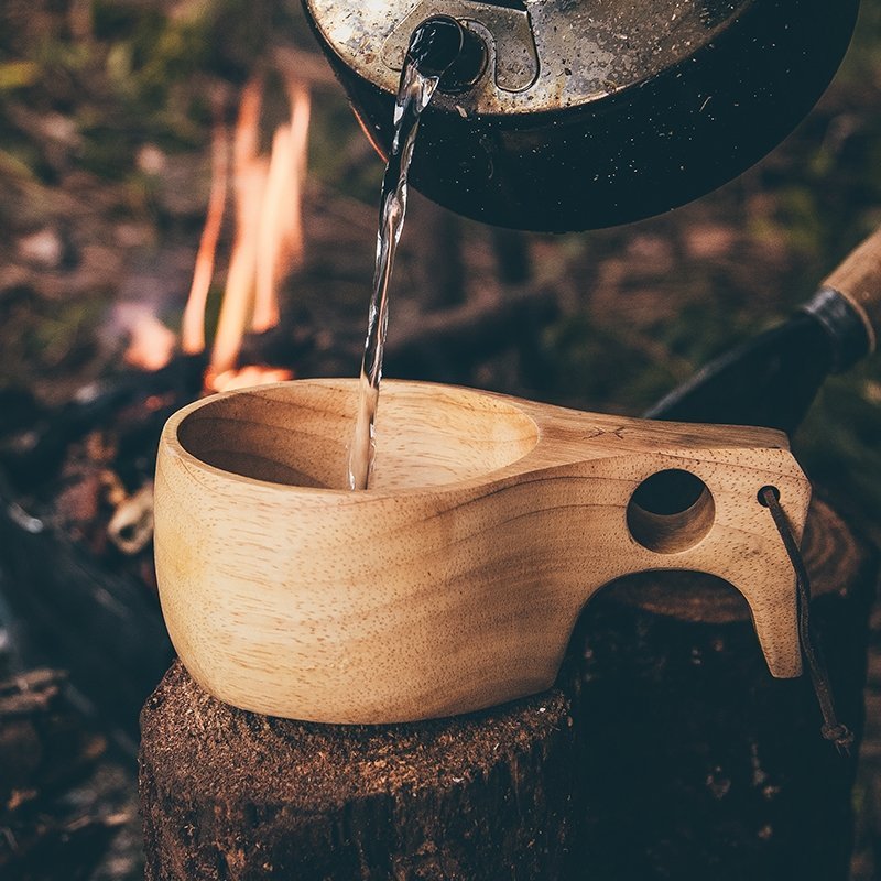 Ancest Bushcraft Wooden Cup & Orange Gas Lantern Set - Fire Maple