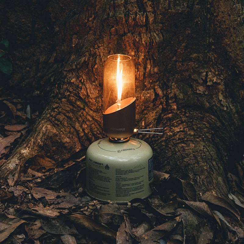 Ancest Bushcraft Wooden Cup & Orange Gas Lantern Set - Fire Maple