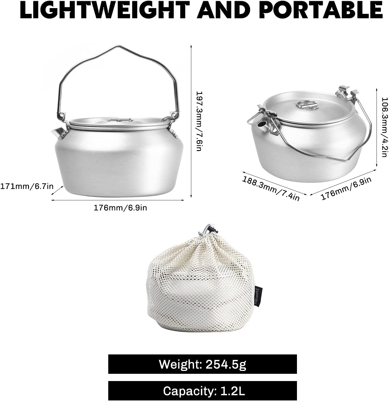 Outdoor Camping Kettle Lightweight Works with Campfires 1-Liter